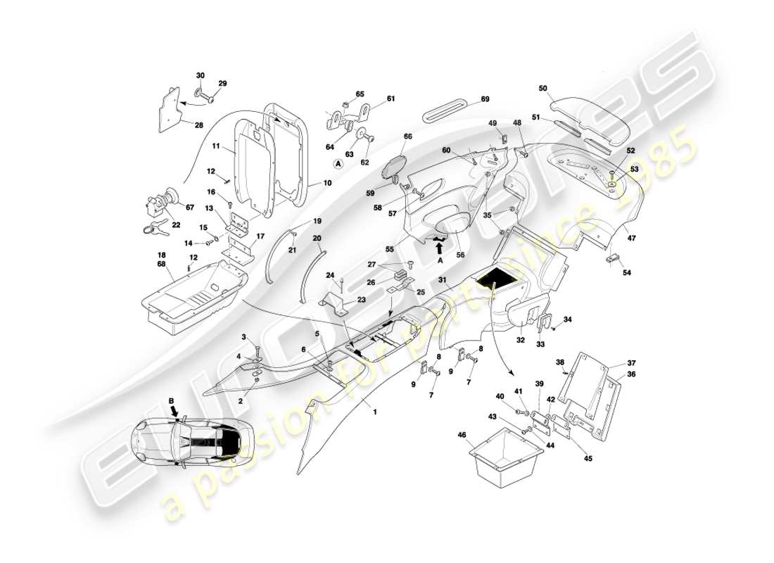 aston martin db7 vantage (2001) centre console & trim, coupe part diagram