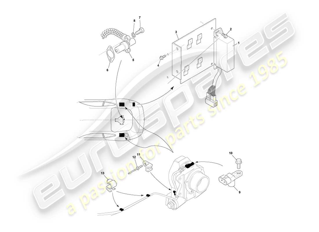 aston martin db7 vantage (2001) rearward mounted cmponents part diagram