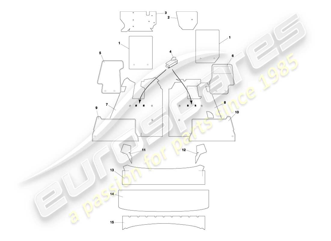 aston martin db7 vantage (2001) volante carpets part diagram