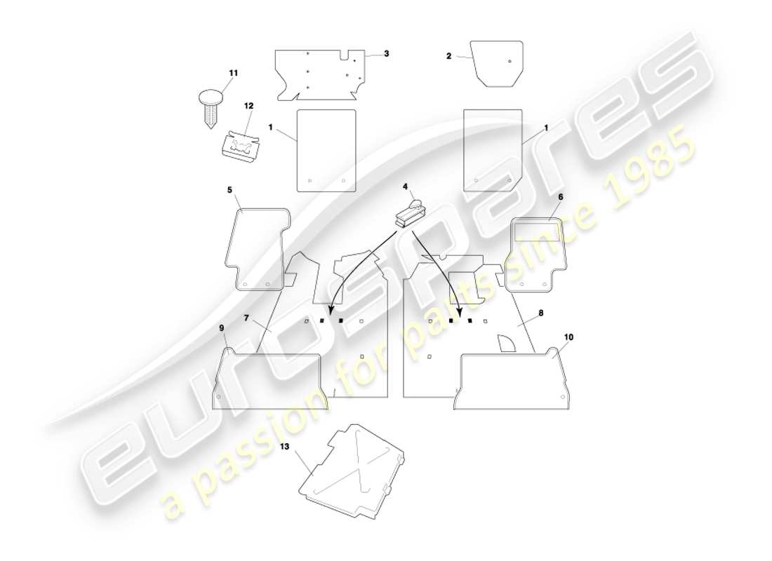 aston martin db7 vantage (2001) coupe carpets part diagram