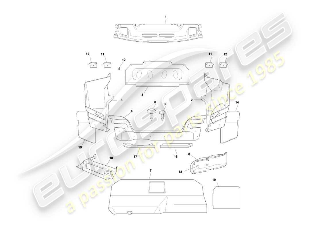 aston martin db7 vantage (2001) coupe trunk casing & mats part diagram