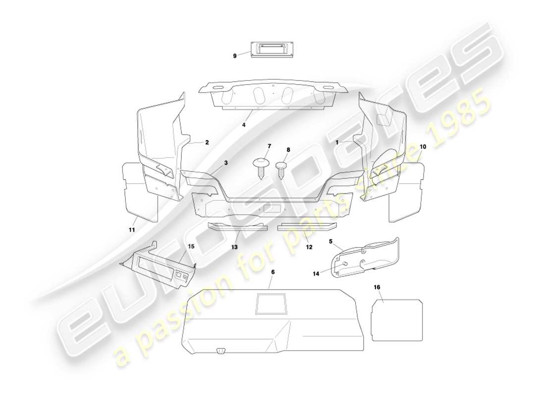 aston martin db7 vantage (2001) volante trunk casing & mats part diagram