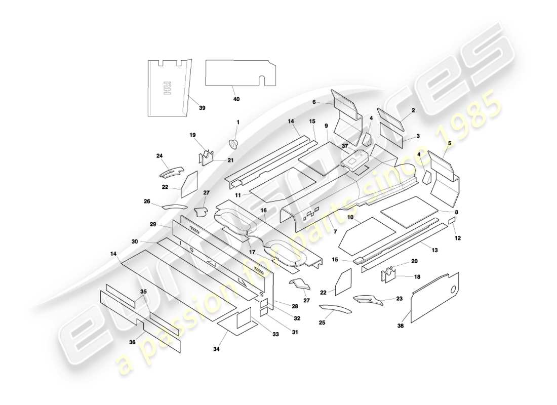 aston martin db7 vantage (2001) volante sound deadening part diagram