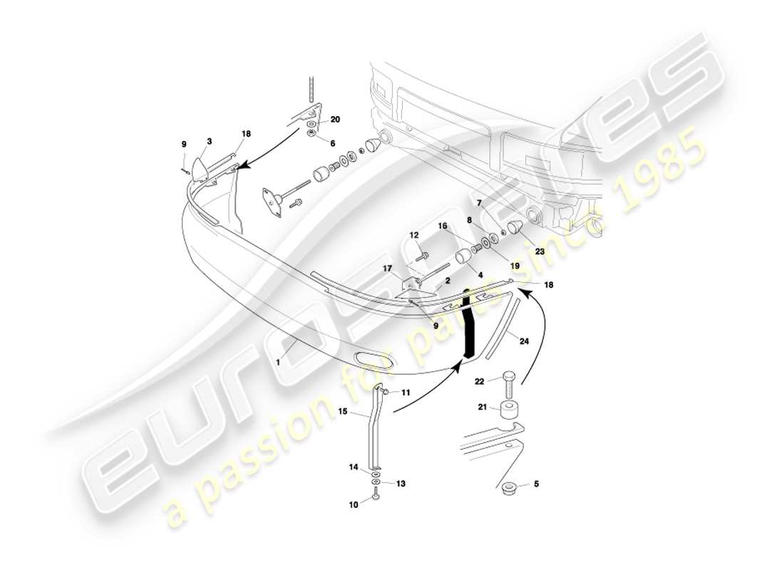 aston martin db7 vantage (2001) rear bumper, non e.a part diagram