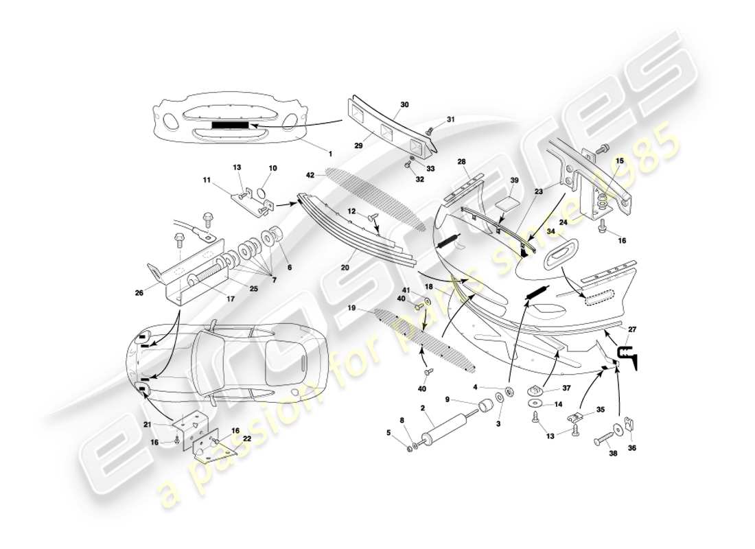 aston martin db7 vantage (2001) front bumper & apron part diagram