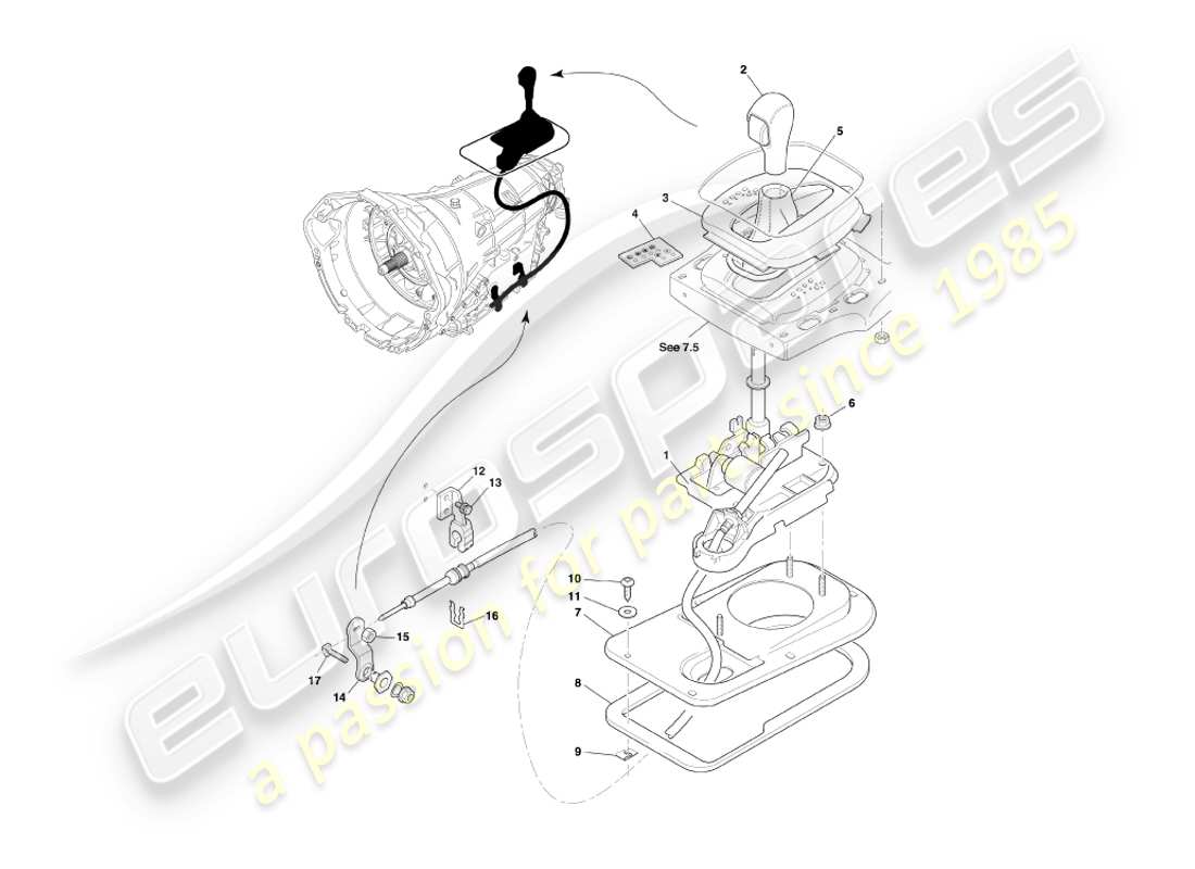 aston martin db7 vantage (2001) touchtronic transmission, gear selector assy part diagram