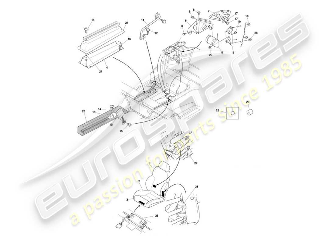aston martin vanquish (2003) front seats & belts part diagram