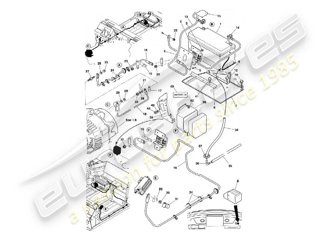 aston martin vanquish (2004) battery & cables part diagram