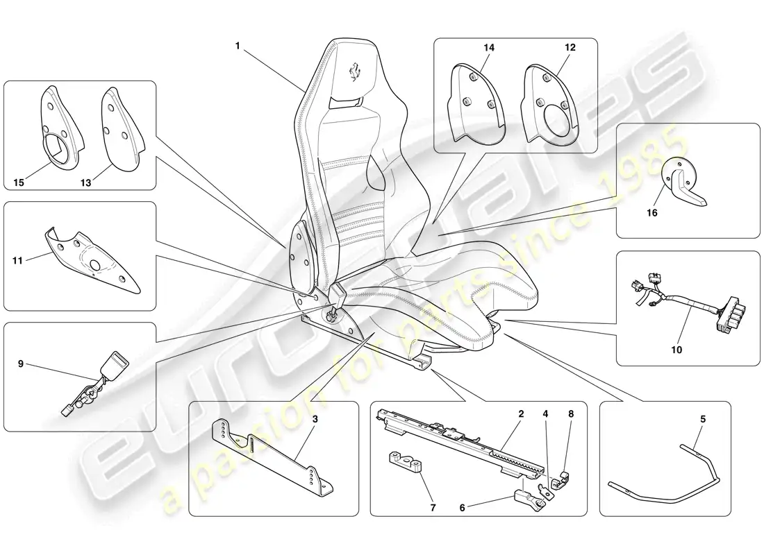 ferrari 599 gto (rhd) front racing seat - rails and mechanism parts diagram