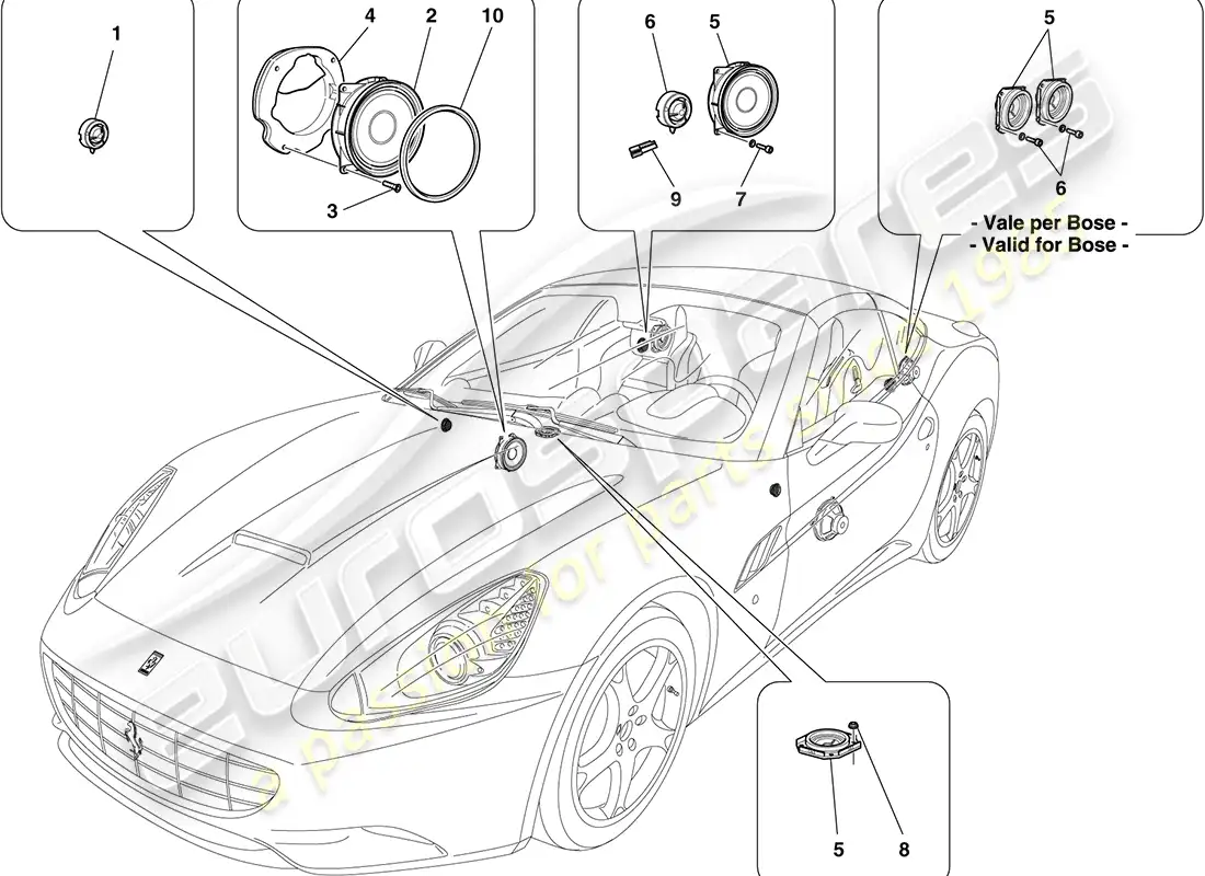 ferrari california (rhd) audio speaker system parts diagram