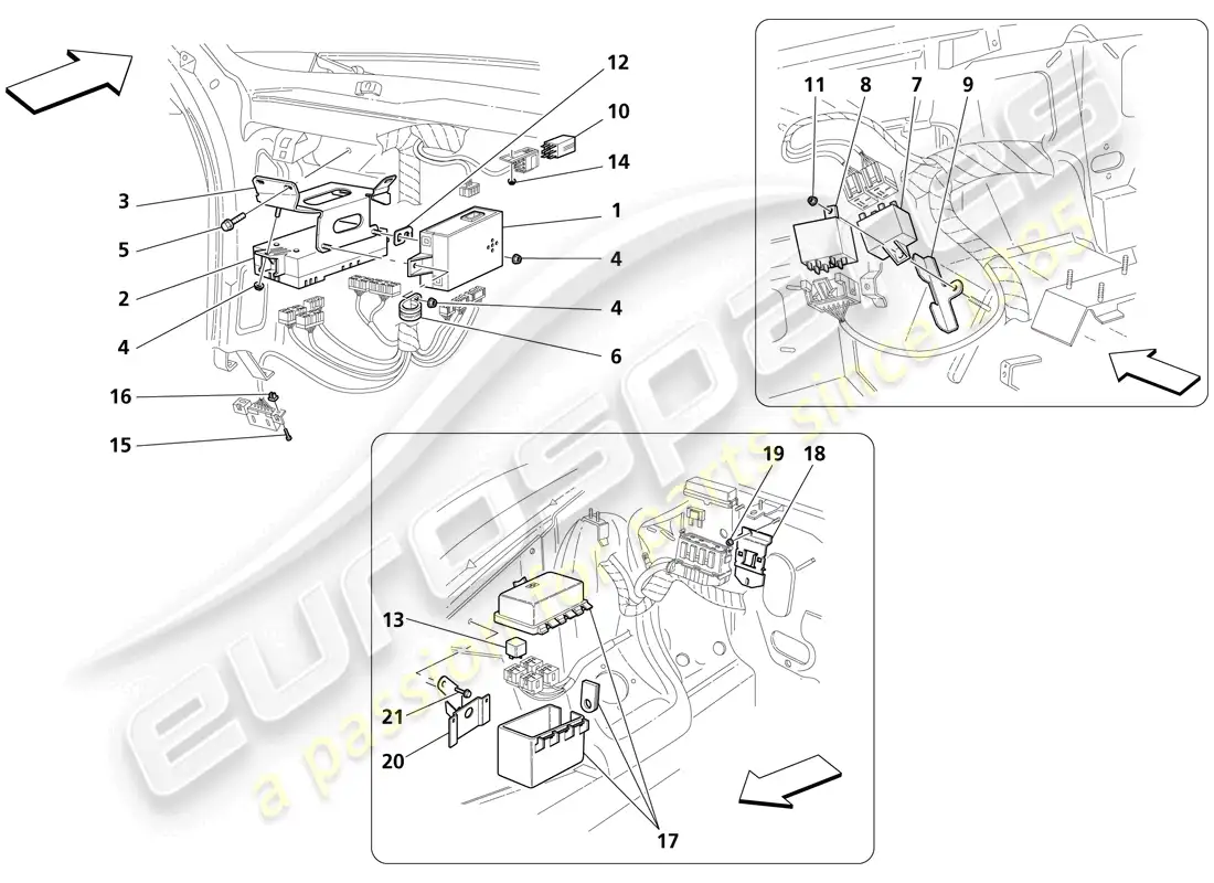 maserati trofeo front passengers and engine compartment control stations parts diagram