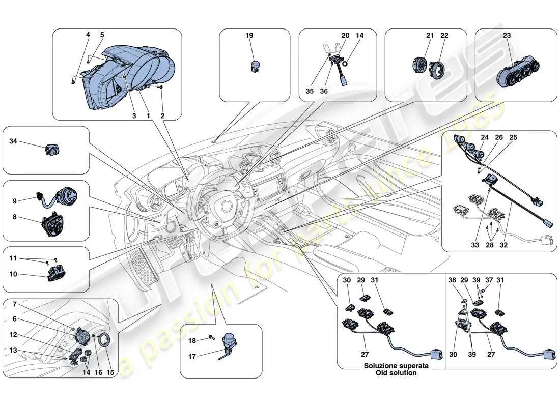 ferrari california t (europe) dashboard and tunnel instruments parts diagram