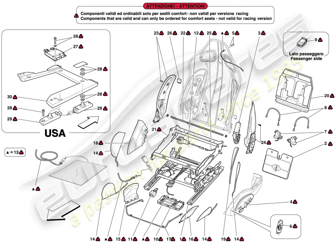 ferrari 599 sa aperta (usa) front seat - guides and adjustment mechanisms parts diagram