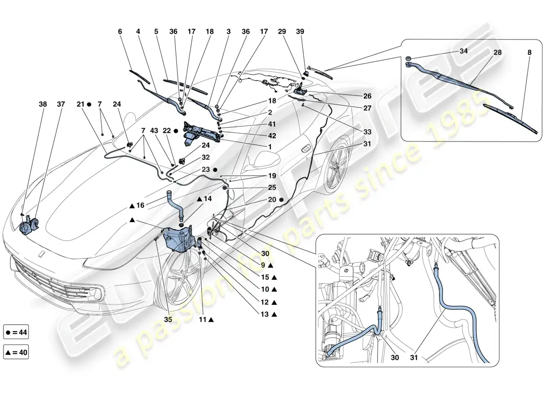 ferrari gtc4 lusso (europe) windscreen wiper, windscreen washer and horns parts diagram