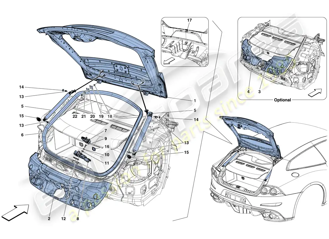 ferrari gtc4 lusso (rhd) rear lid and opening mechanism parts diagram
