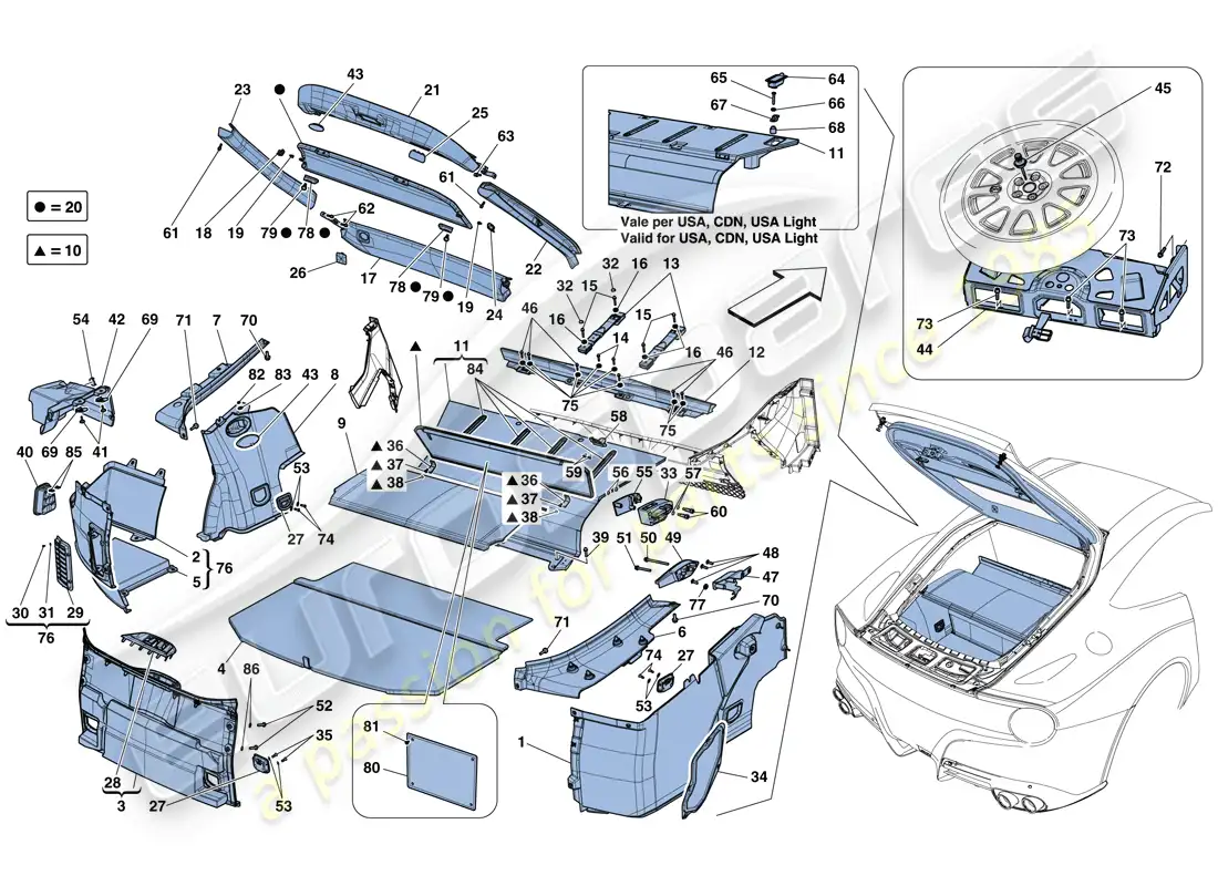 ferrari f12 berlinetta (usa) luggage compartment mats parts diagram