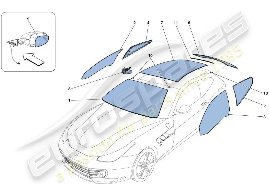 ferrari gtc4 lusso (rhd) screens, windows and seals parts diagram