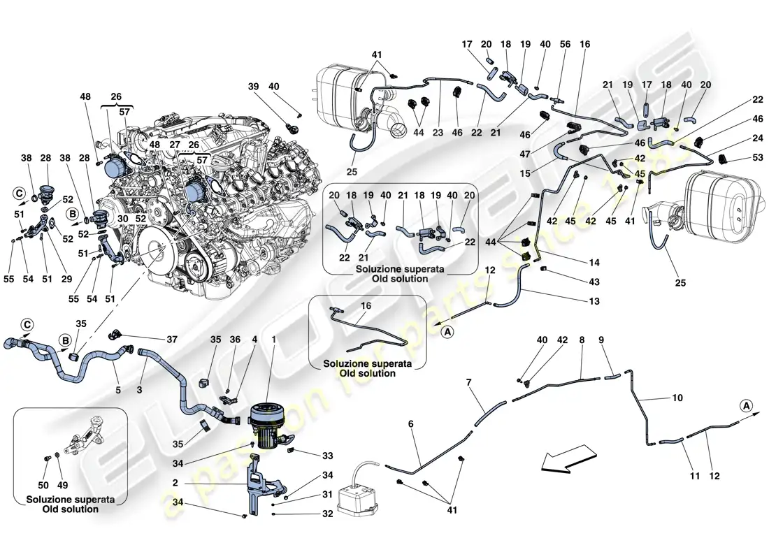 ferrari california t (rhd) secondary air system parts diagram