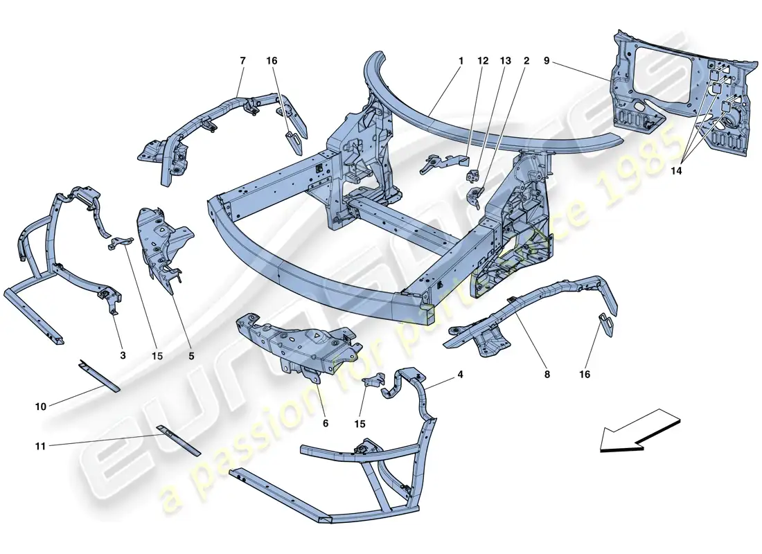 ferrari 458 speciale (europe) chassis - complete front structure and panels parts diagram