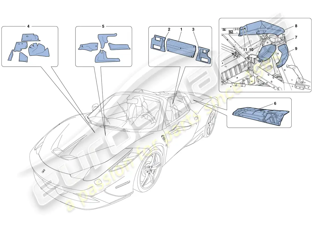 ferrari 458 speciale aperta (europe) insulation parts diagram