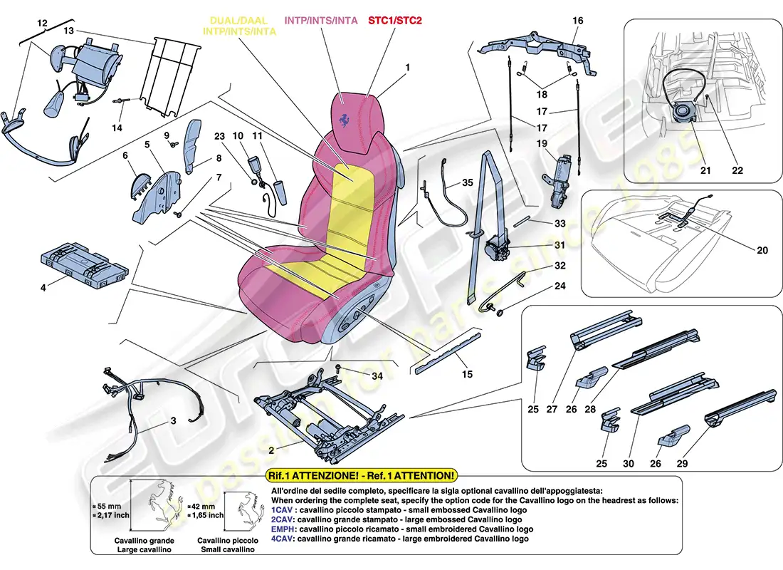 ferrari ff (europe) front seat - seat belts, guides and adjustment parts diagram