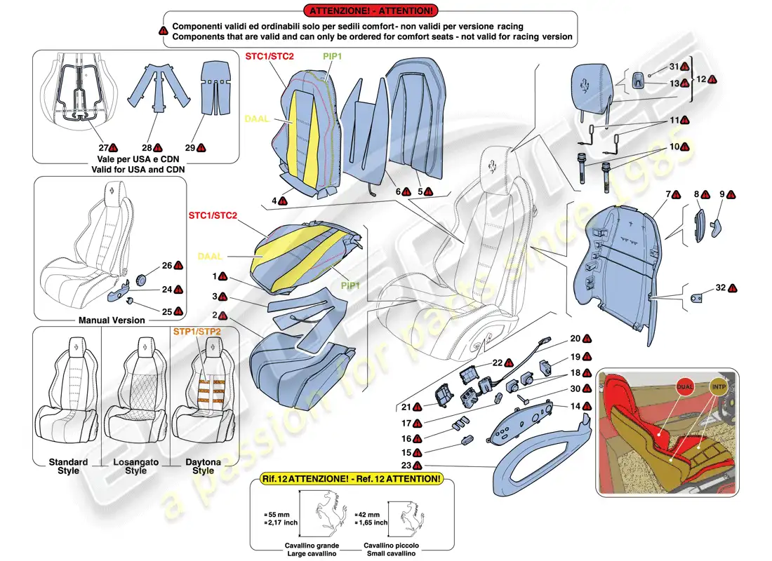 ferrari 458 italia (usa) seats - upholstery and accessories parts diagram