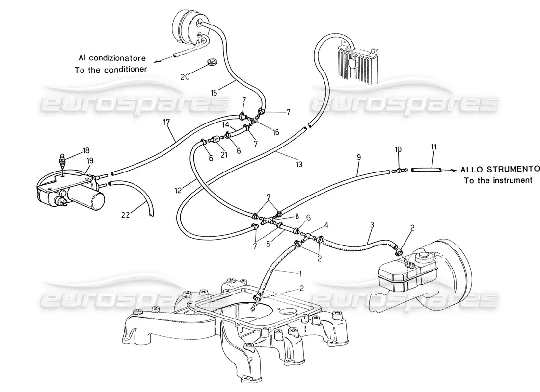 maserati 222 / 222e biturbo evaporation system (lh steering without lambda feeler) parts diagram