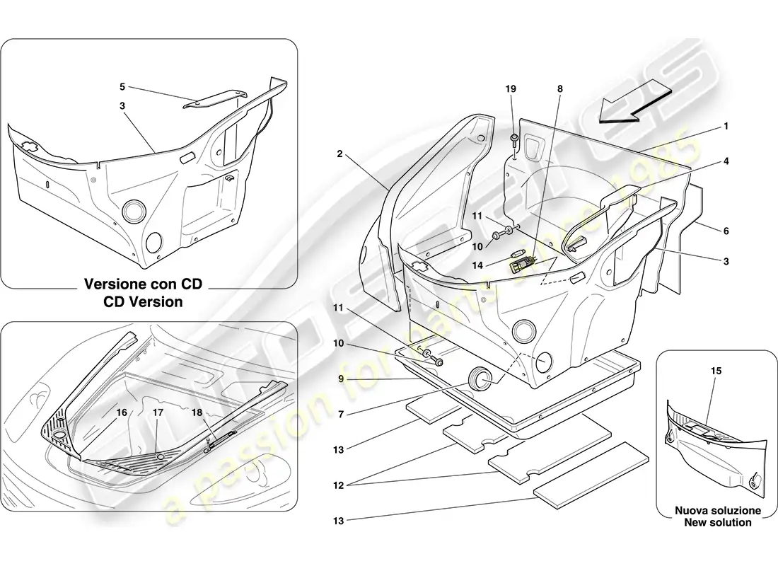 ferrari f430 coupe (rhd) front compartment trim parts diagram