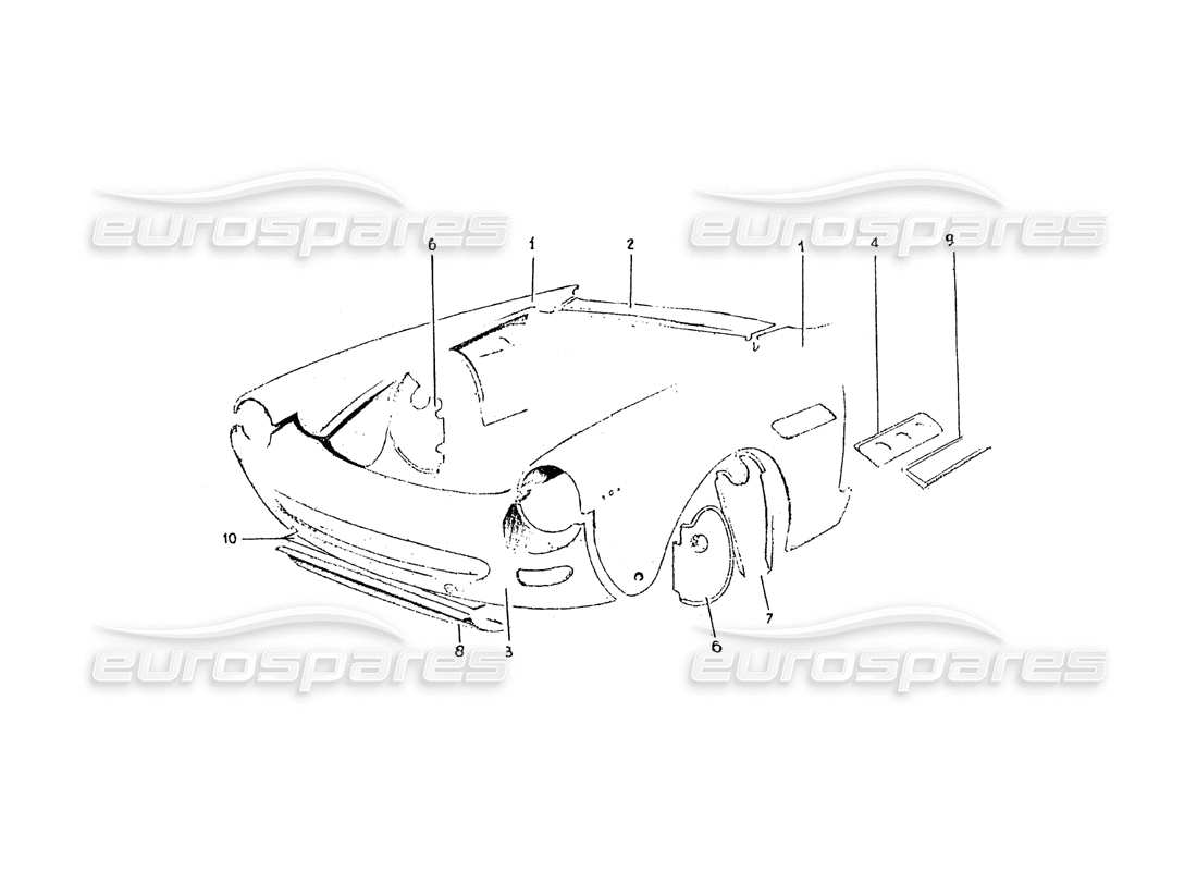 ferrari 275 (pininfarina coachwork) gruppo rivestinento anteriore (fino vettura n.81 per g.s, fino vettura n.88 per g.d) part diagram