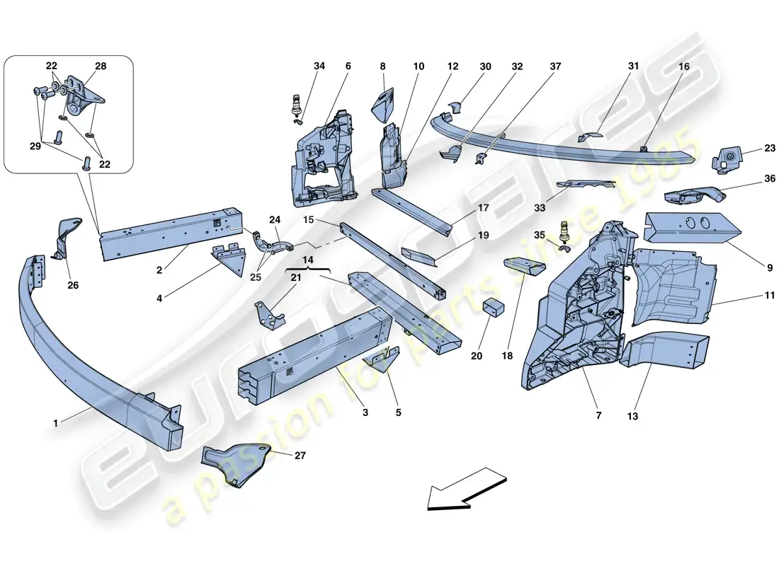 ferrari 458 speciale aperta (europe) chassis - structure, front elements and panels parts diagram