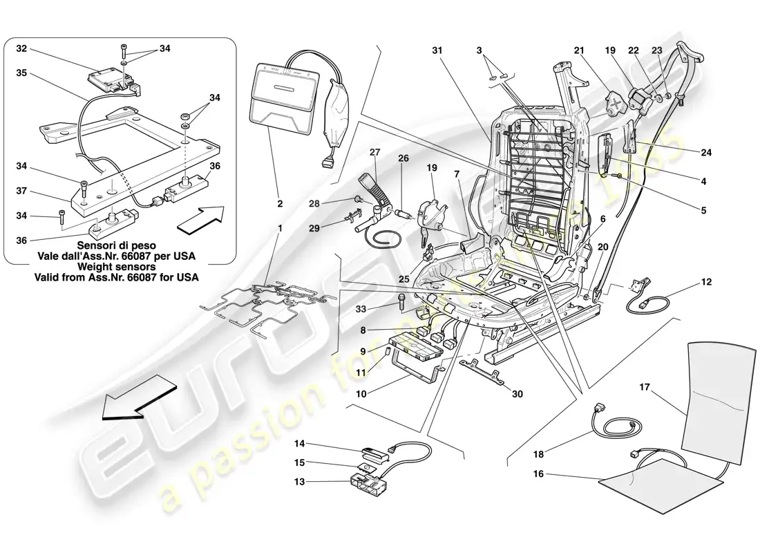 ferrari 612 sessanta (europe) electric front seat - seat belts and devices parts diagram