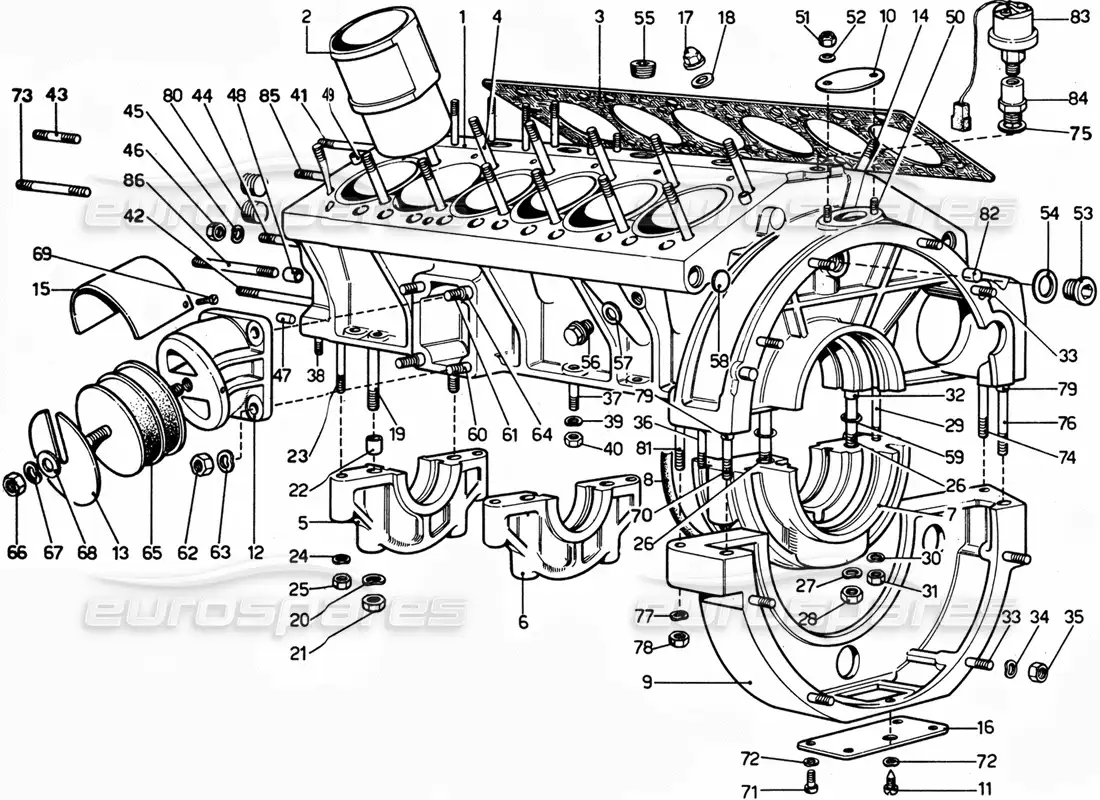 ferrari 365 gtc4 (mechanical) engine block - revision parts diagram