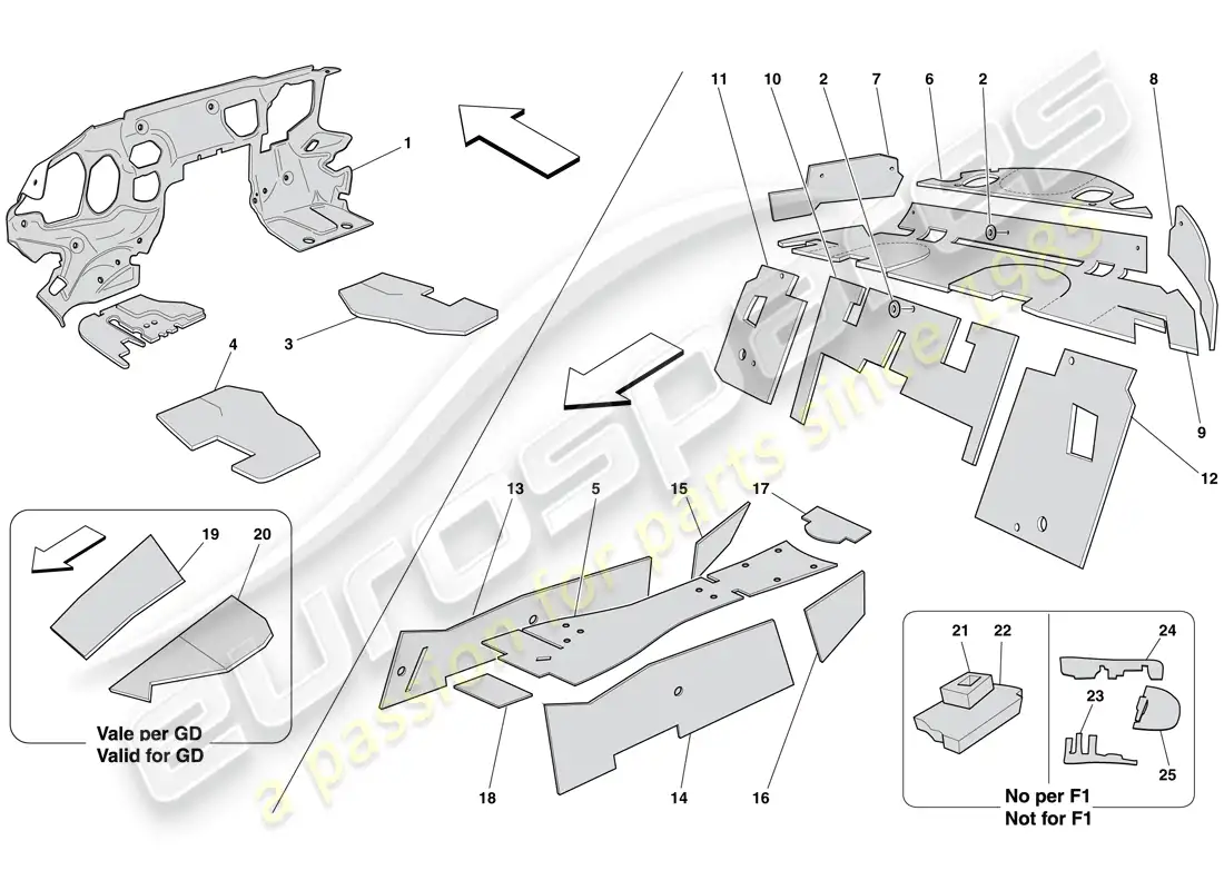 ferrari 599 gtb fiorano (europe) passenger compartment insulation parts diagram