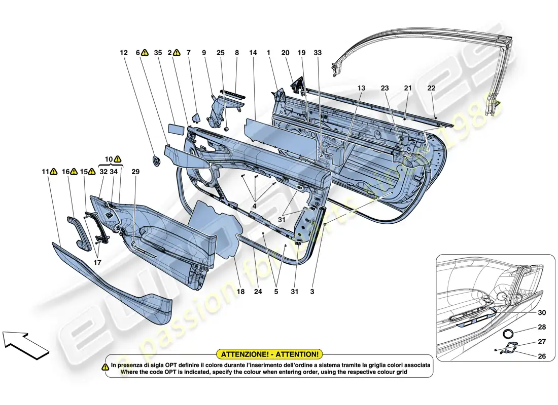 ferrari gtc4 lusso (rhd) doors - substructure and trim parts diagram