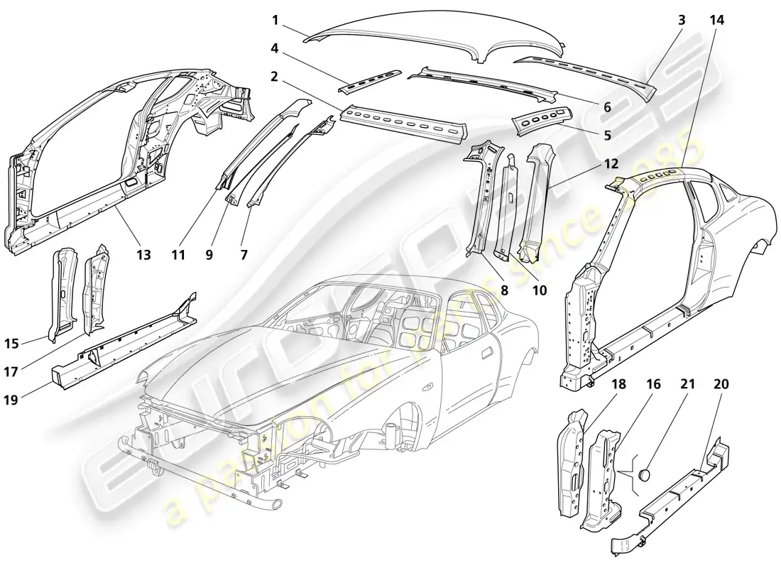 maserati trofeo body shell - front outer trim parts diagram