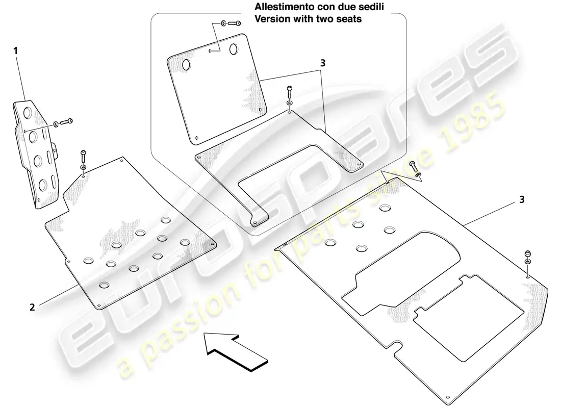 maserati trofeo passengers compartment footrest and plates parts diagram