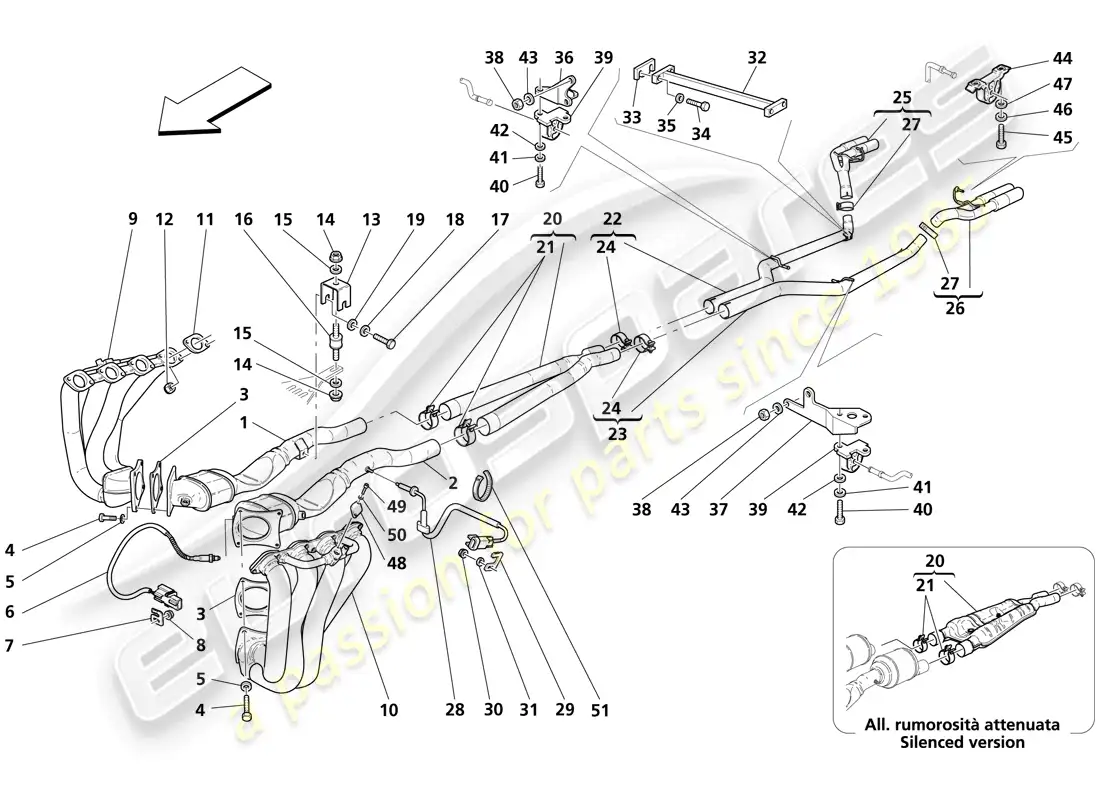 maserati trofeo exhaust system parts diagram