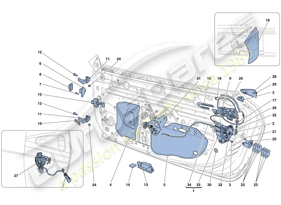 ferrari 458 speciale (usa) doors - opening mechanisms and hinges parts diagram