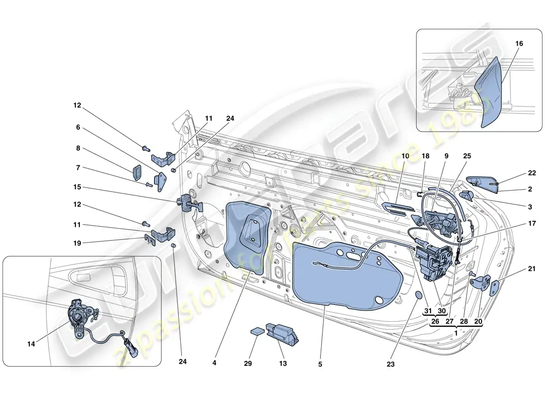 ferrari 458 italia (rhd) doors - opening mechanism and hinges parts diagram