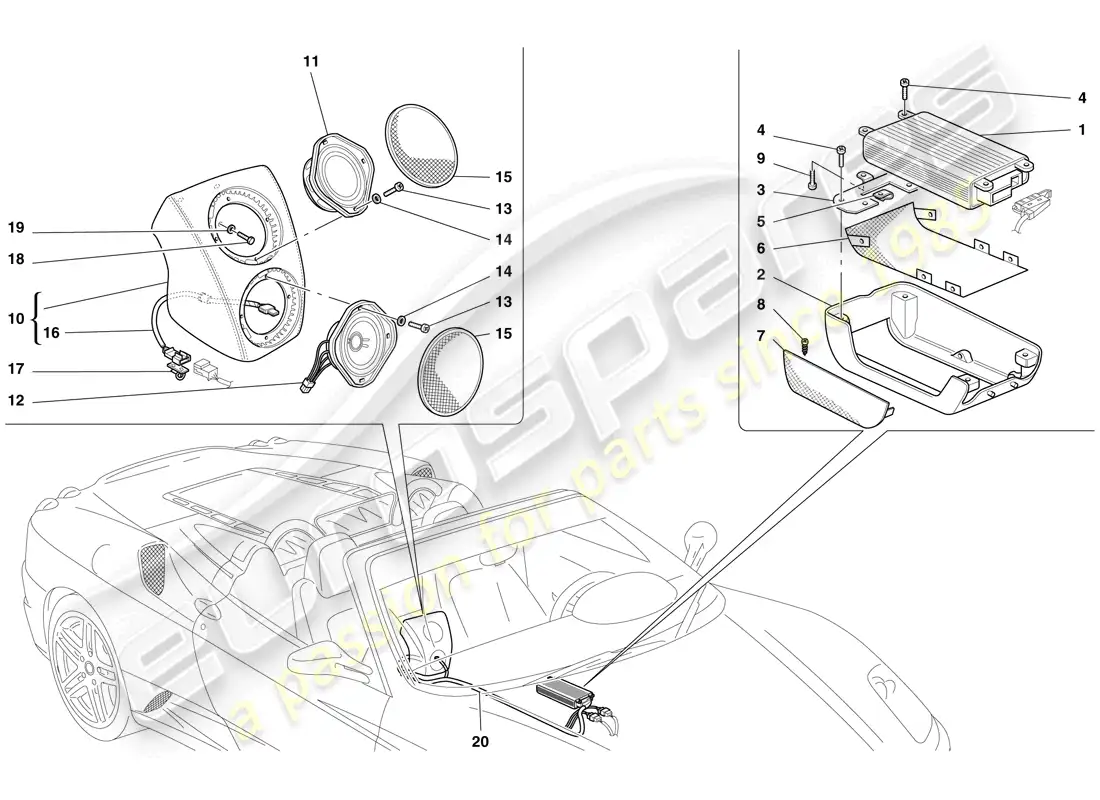 ferrari f430 spider (usa) radio amplifier system parts diagram