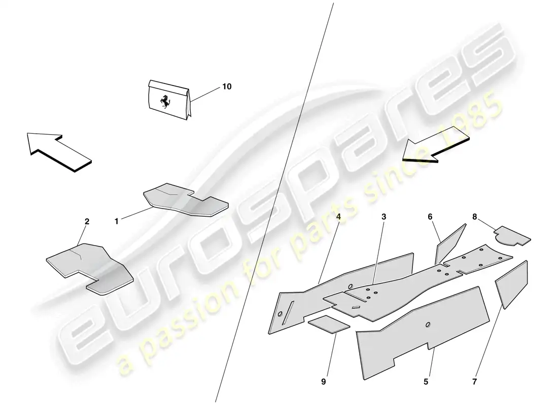 ferrari 599 gto (rhd) passenger compartment insulation parts diagram