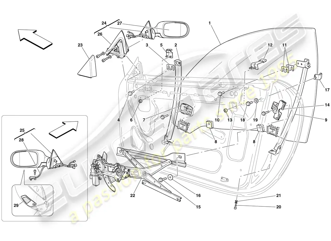 ferrari 612 sessanta (europe) doors - power windows and rear-view mirror parts diagram