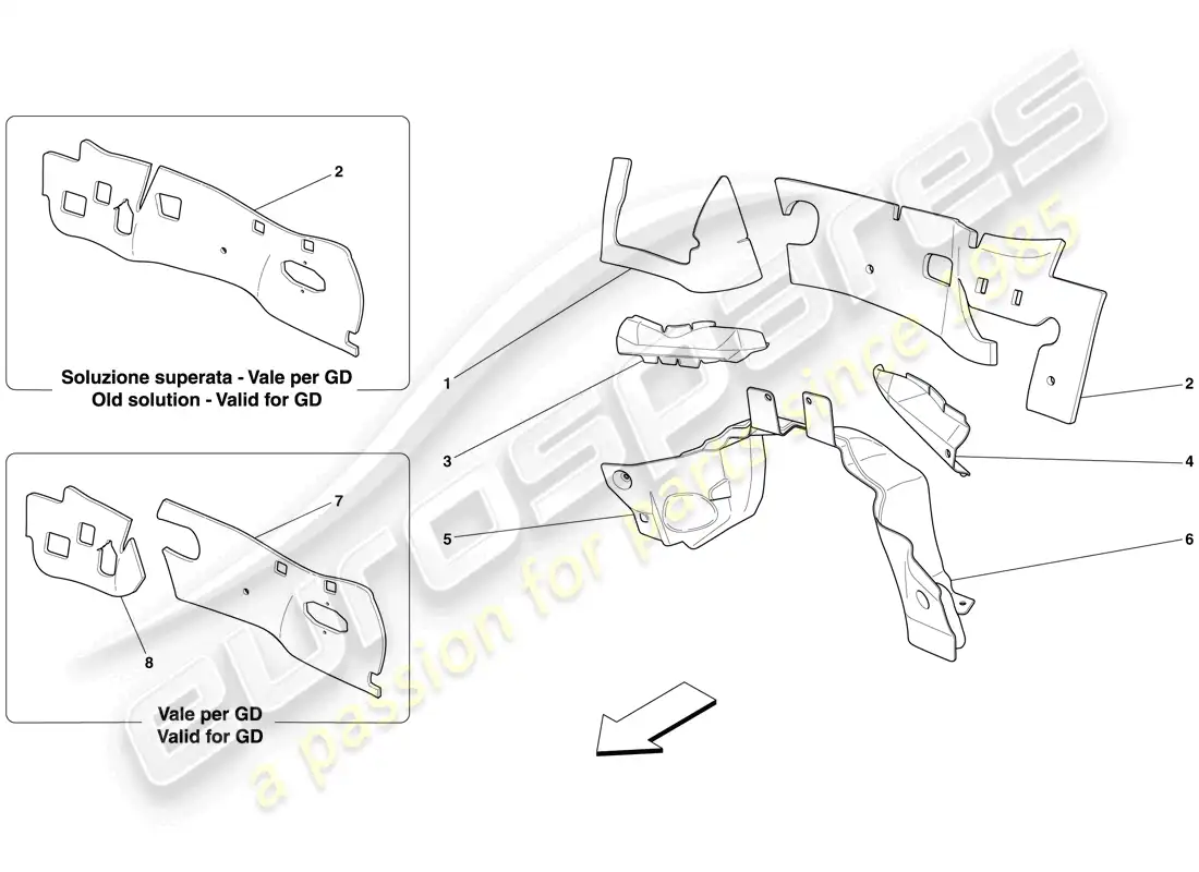 ferrari 612 sessanta (rhd) engine compartment firewall insulation parts diagram
