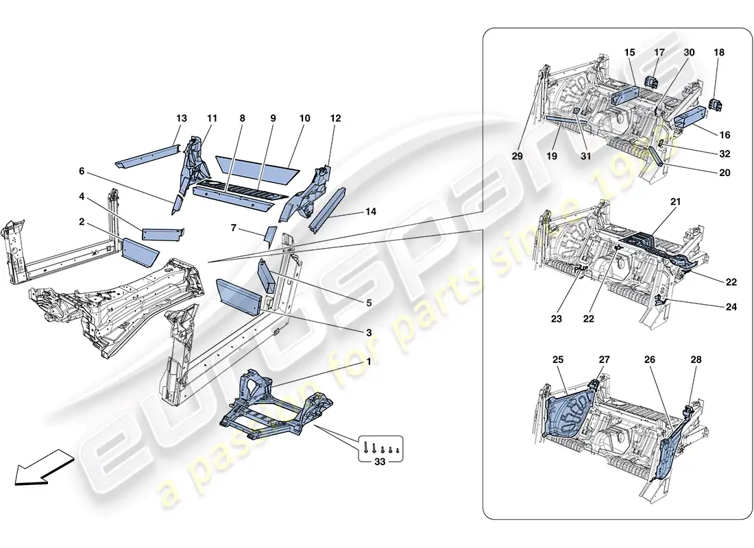 ferrari ff (europe) structures and elements, rear of vehicle parts diagram