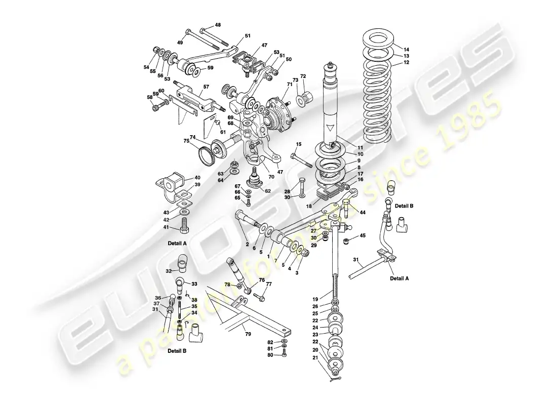 aston martin v8 volante (1997) front suspension parts diagram