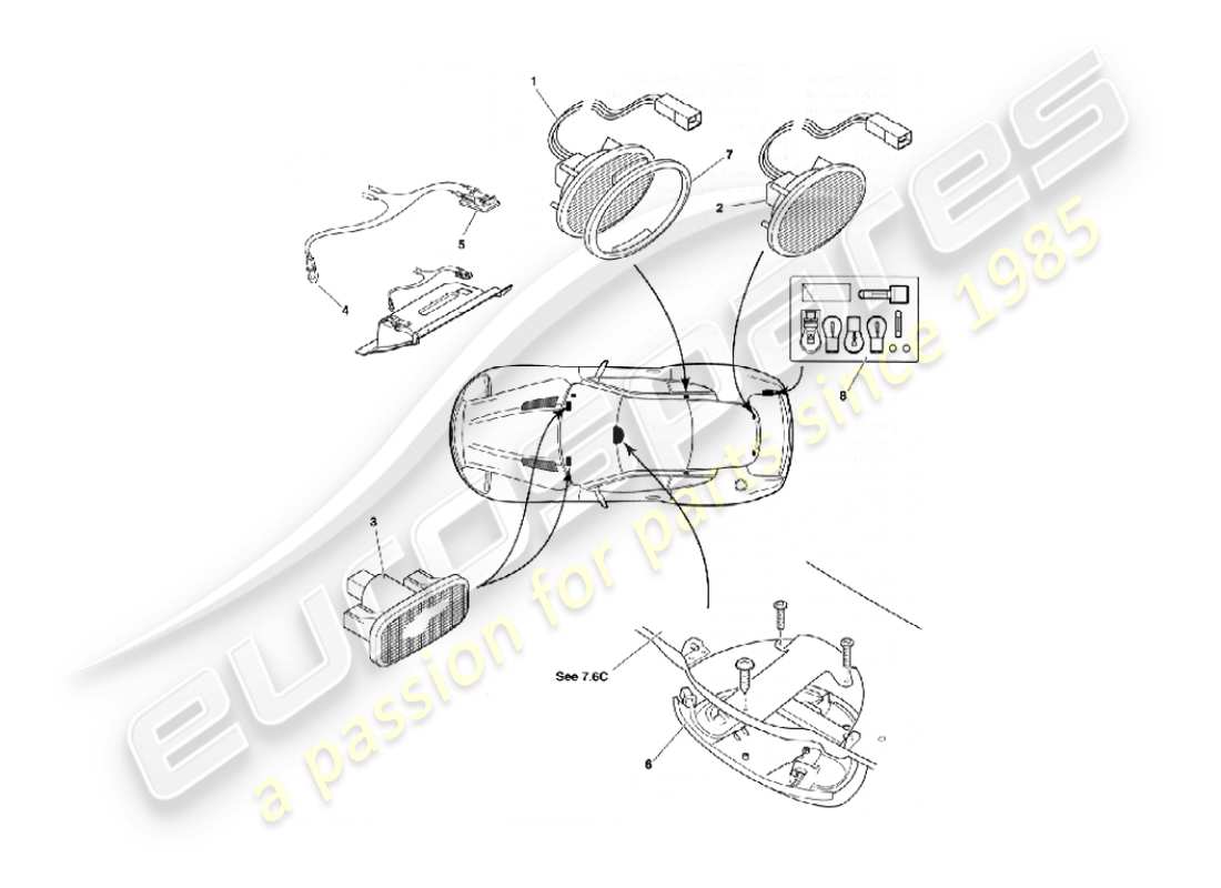 aston martin vanquish (2006) interior lamps & bulbs part diagram