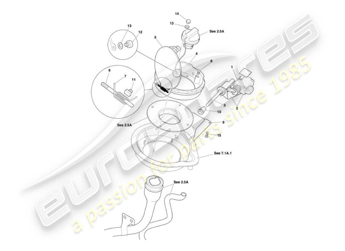 aston martin vanquish (2003) fuel flap mechanism part diagram