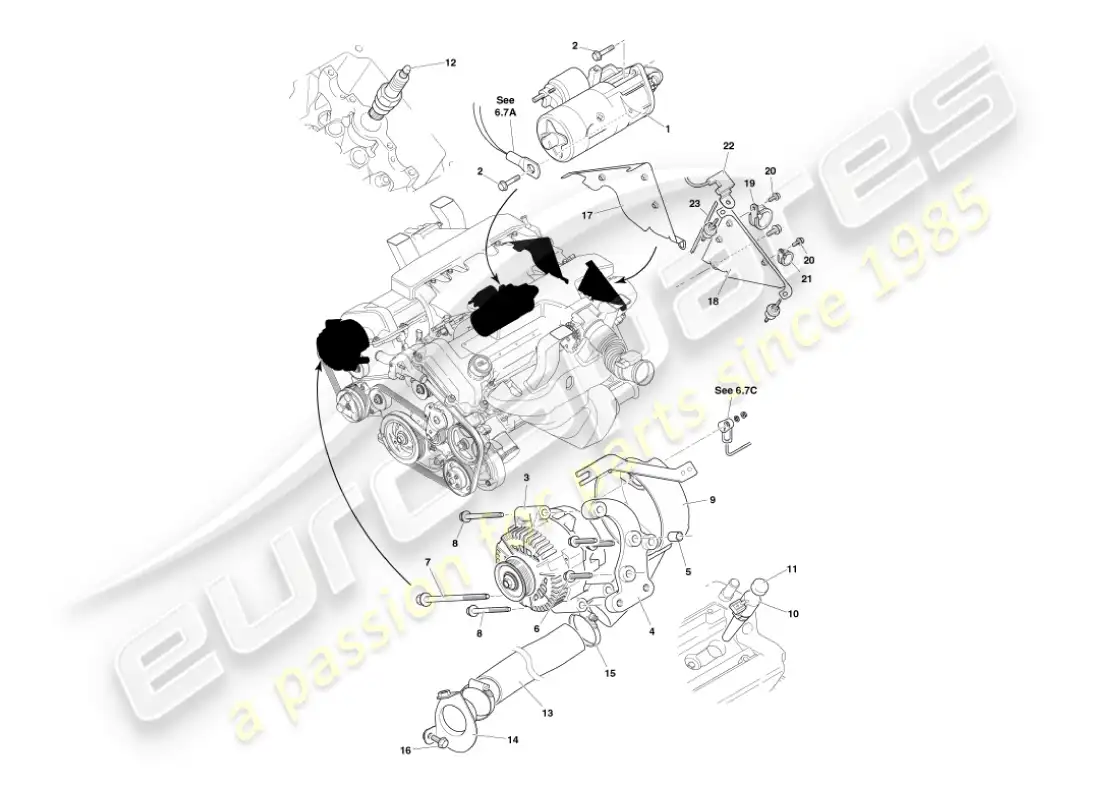 aston martin vanquish (2006) engine electrical components parts diagram