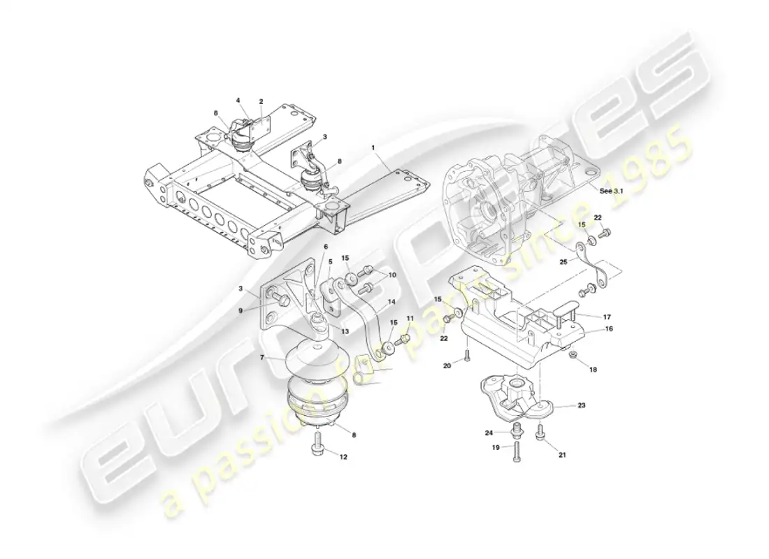 aston martin vanquish (2005) engine mountings parts diagram