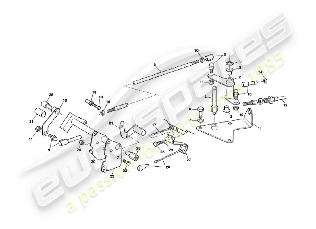 aston martin v8 volante (1998) throttle linkage & controls parts diagram